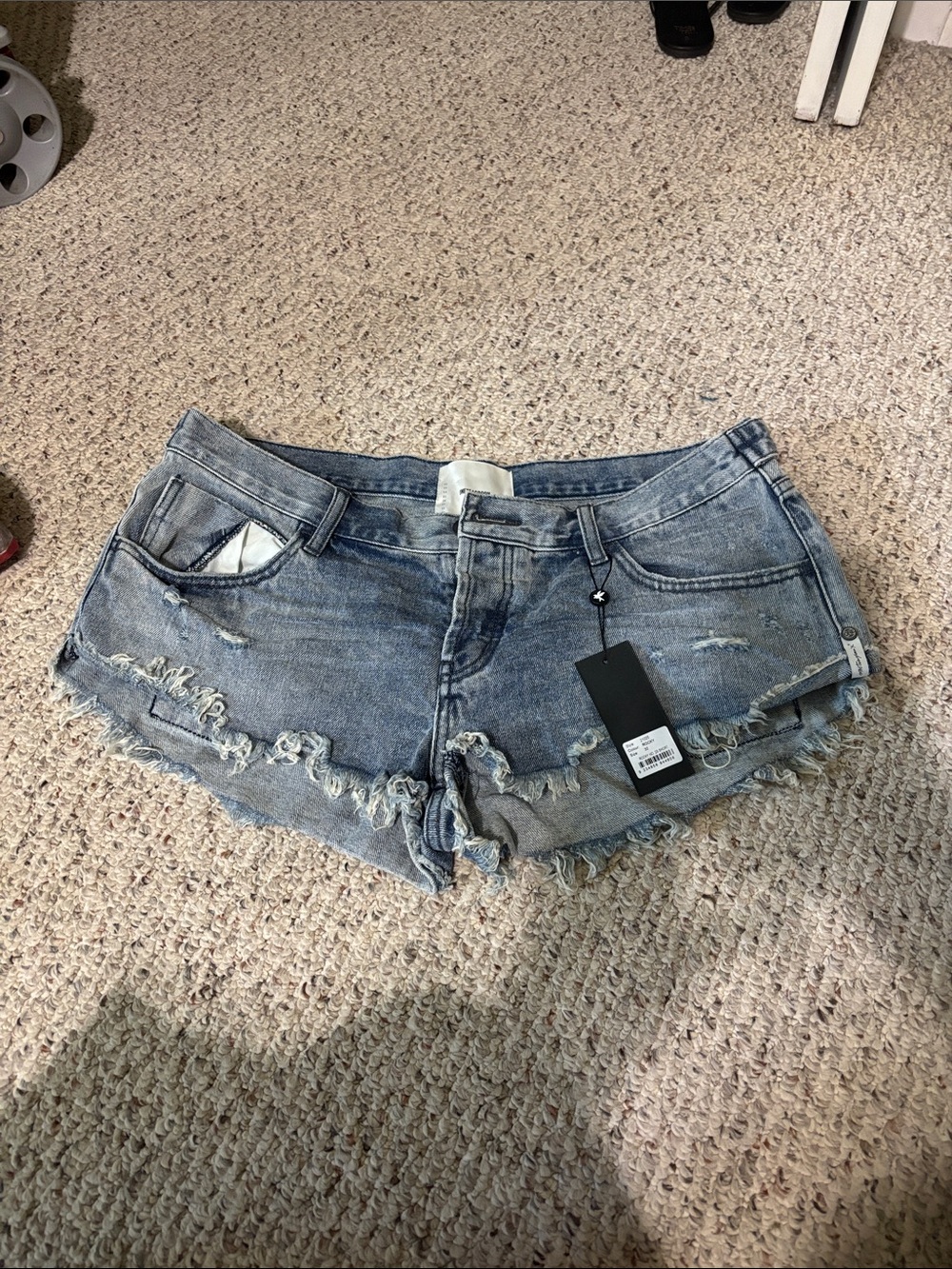 Distressed Light Blue Denim Jean Shorts - Casual Frayed Hem